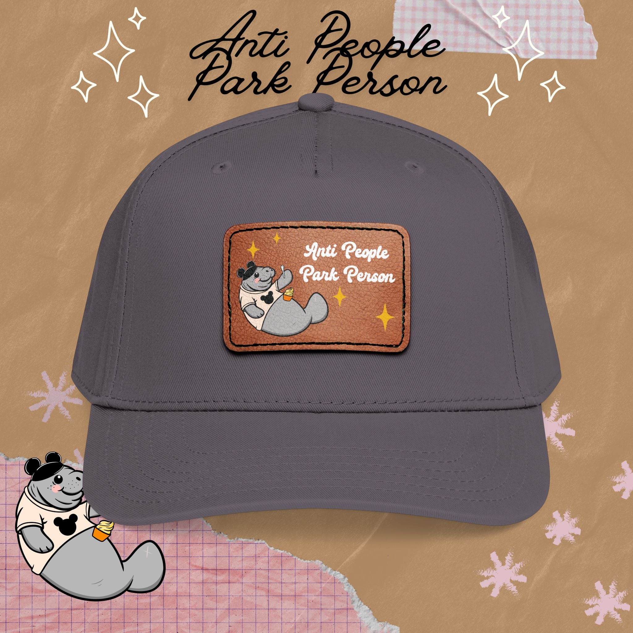 Mid Profile Baseball Cap with Leather Patch (Rectangle)