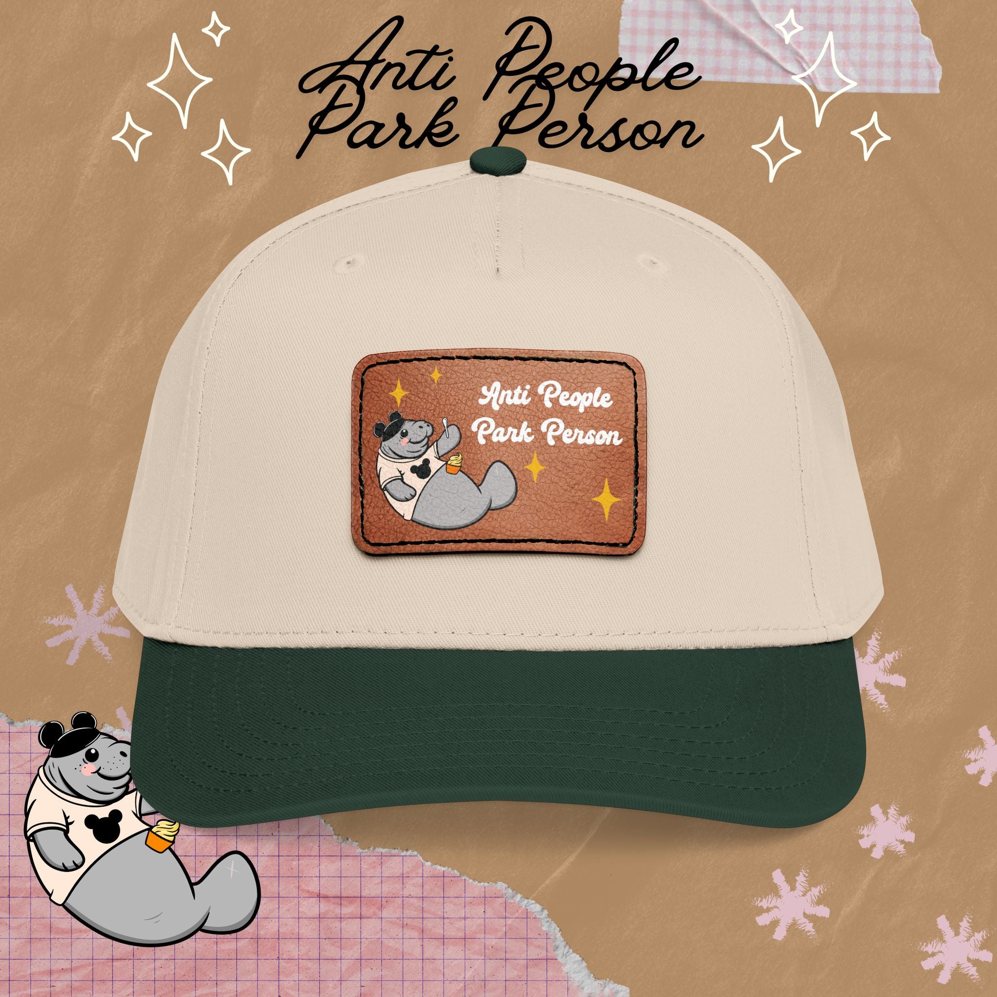 Mid Profile Baseball Cap with Leather Patch (Rectangle)