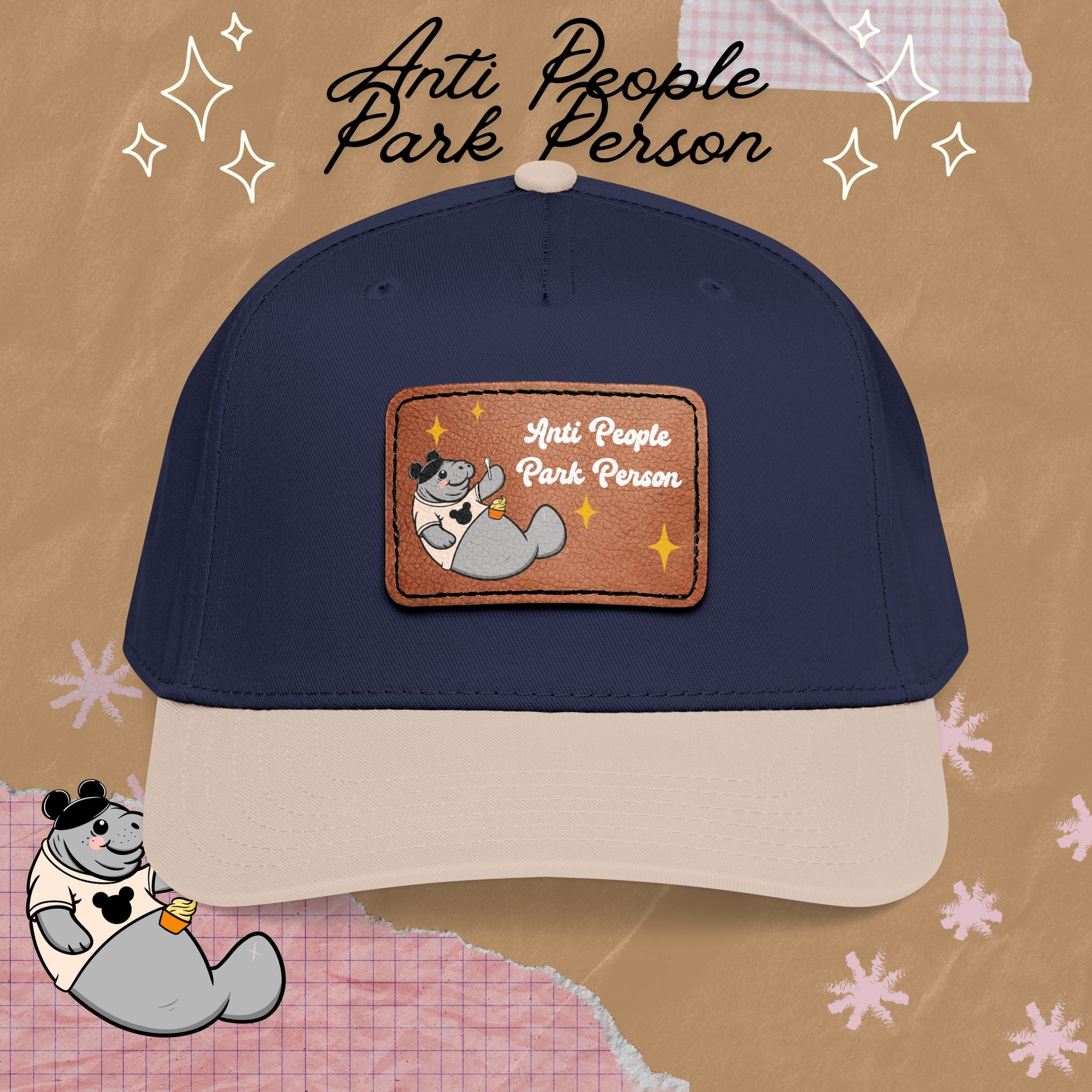 Mid Profile Baseball Cap with Leather Patch (Rectangle)