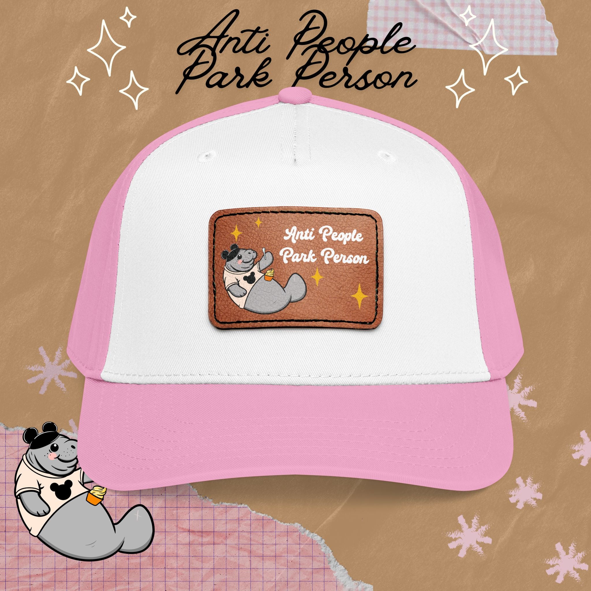 Mid Profile Baseball Cap with Leather Patch (Rectangle)