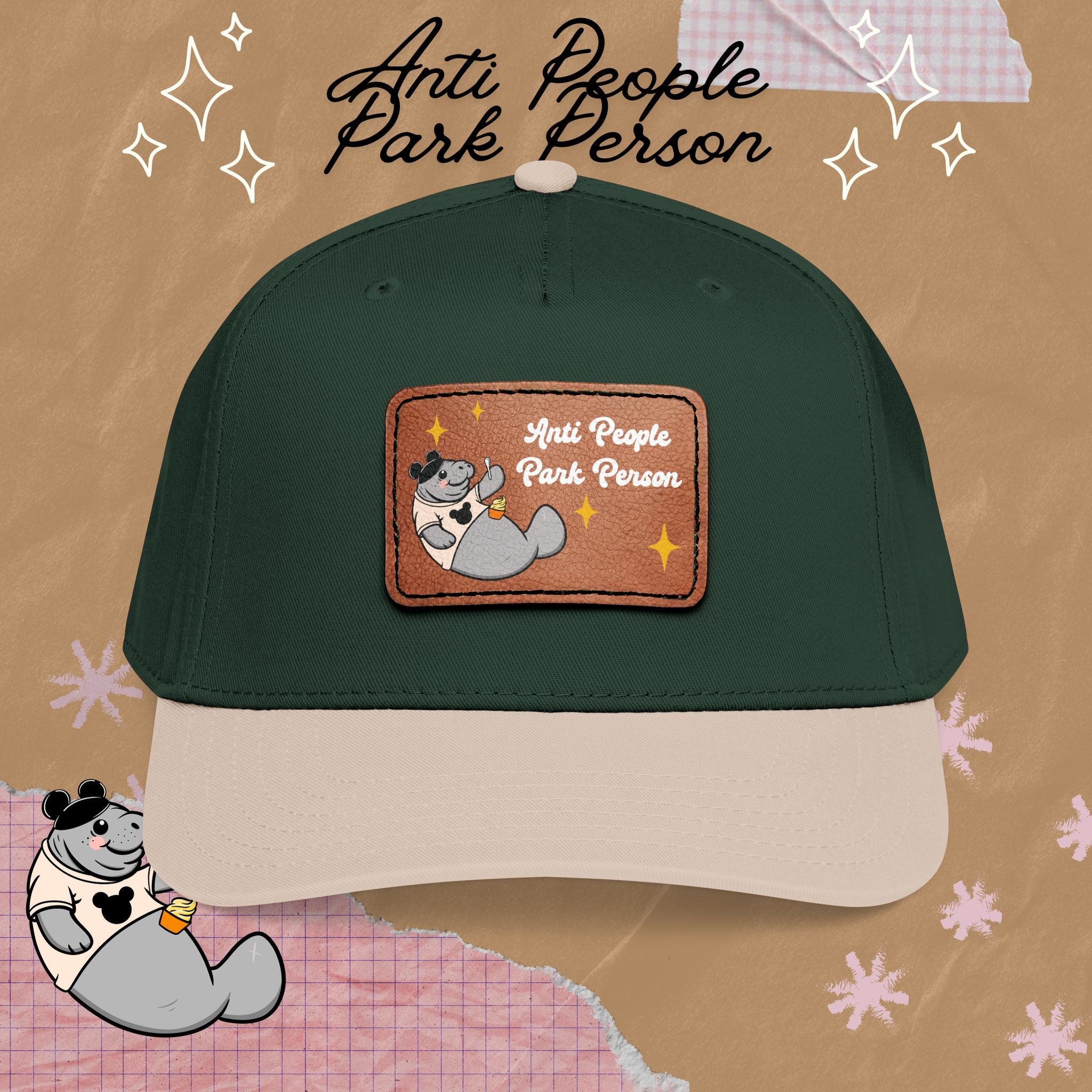 Mid Profile Baseball Cap with Leather Patch (Rectangle)