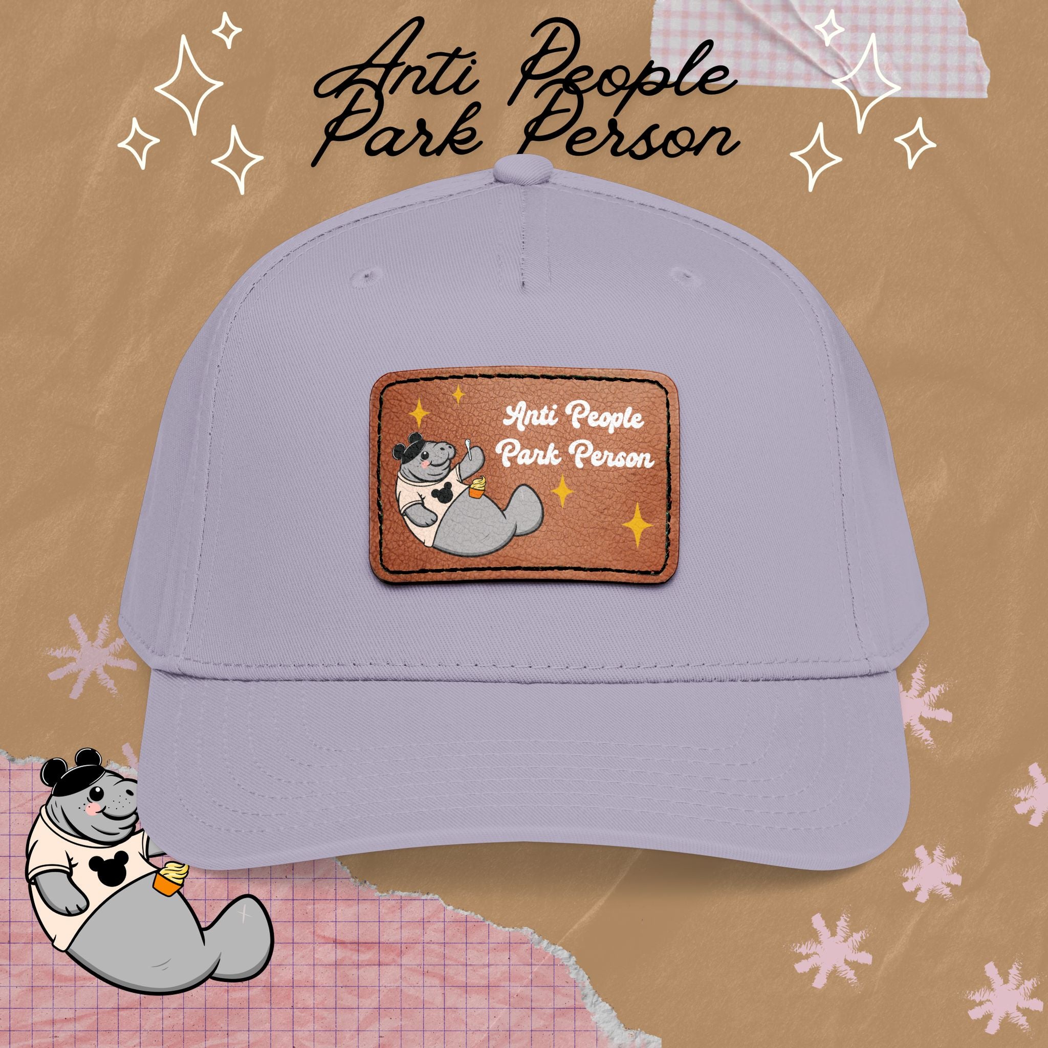 Mid Profile Baseball Cap with Leather Patch (Rectangle)
