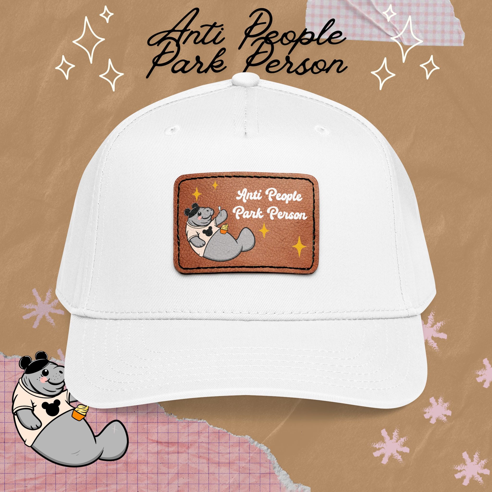 Mid Profile Baseball Cap with Leather Patch (Rectangle)
