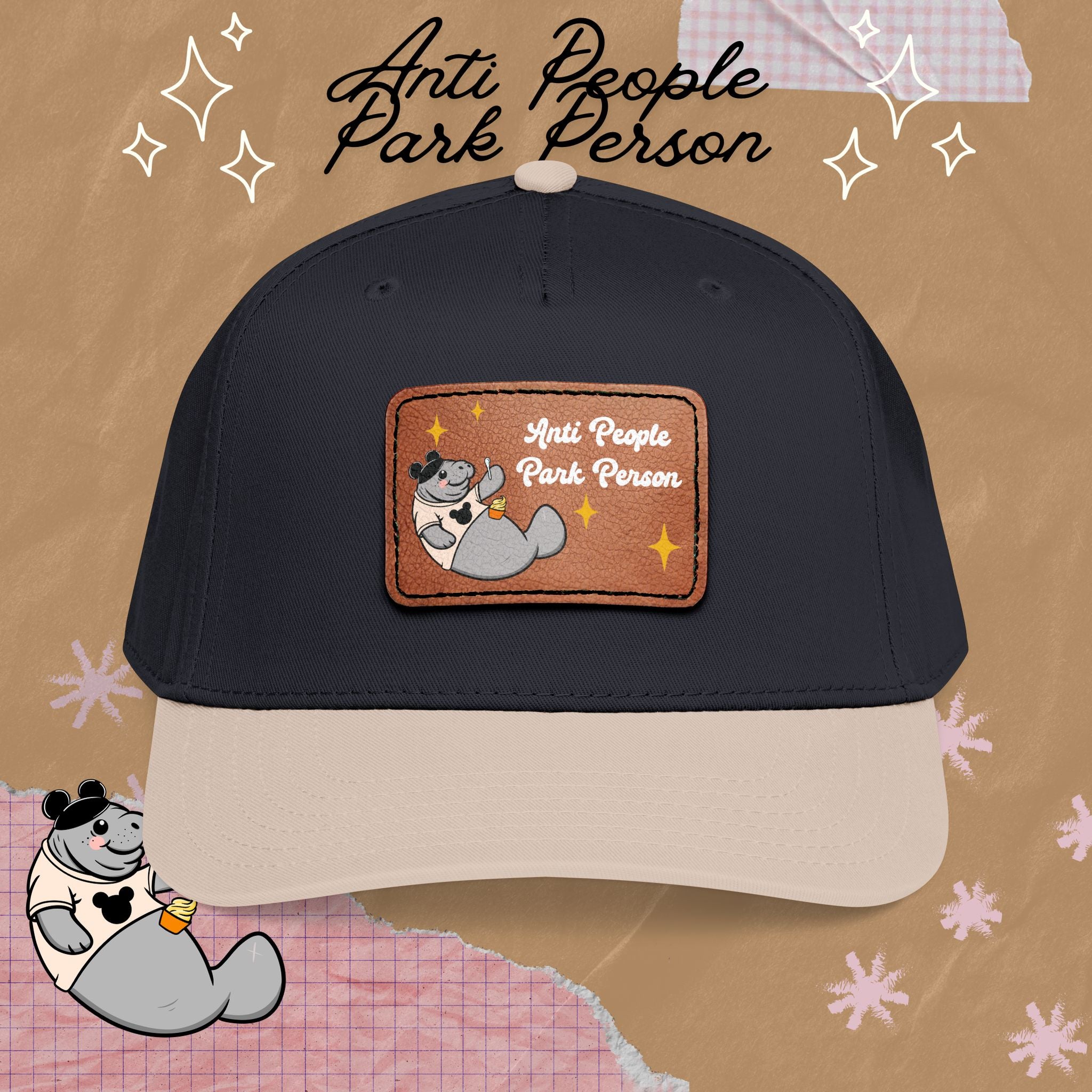 Mid Profile Baseball Cap with Leather Patch (Rectangle)