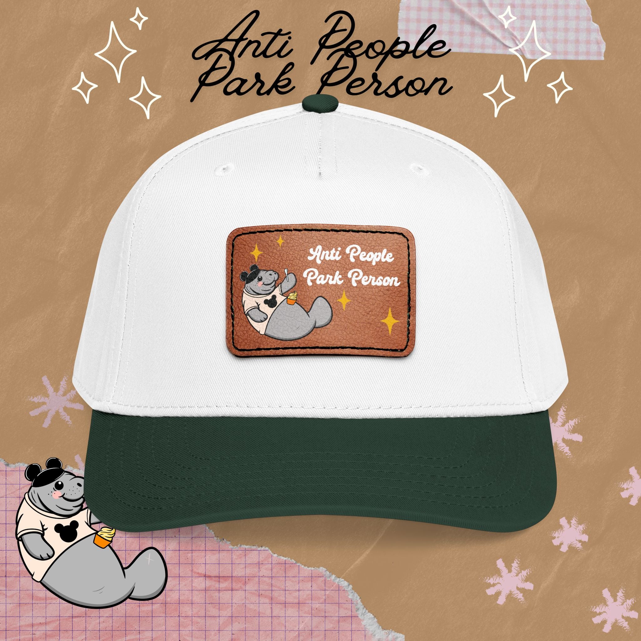 Mid Profile Baseball Cap with Leather Patch (Rectangle)
