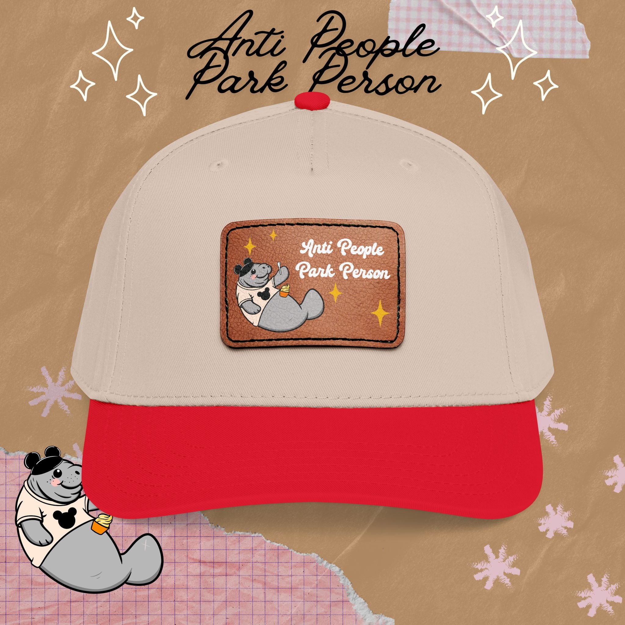 Mid Profile Baseball Cap with Leather Patch (Rectangle)