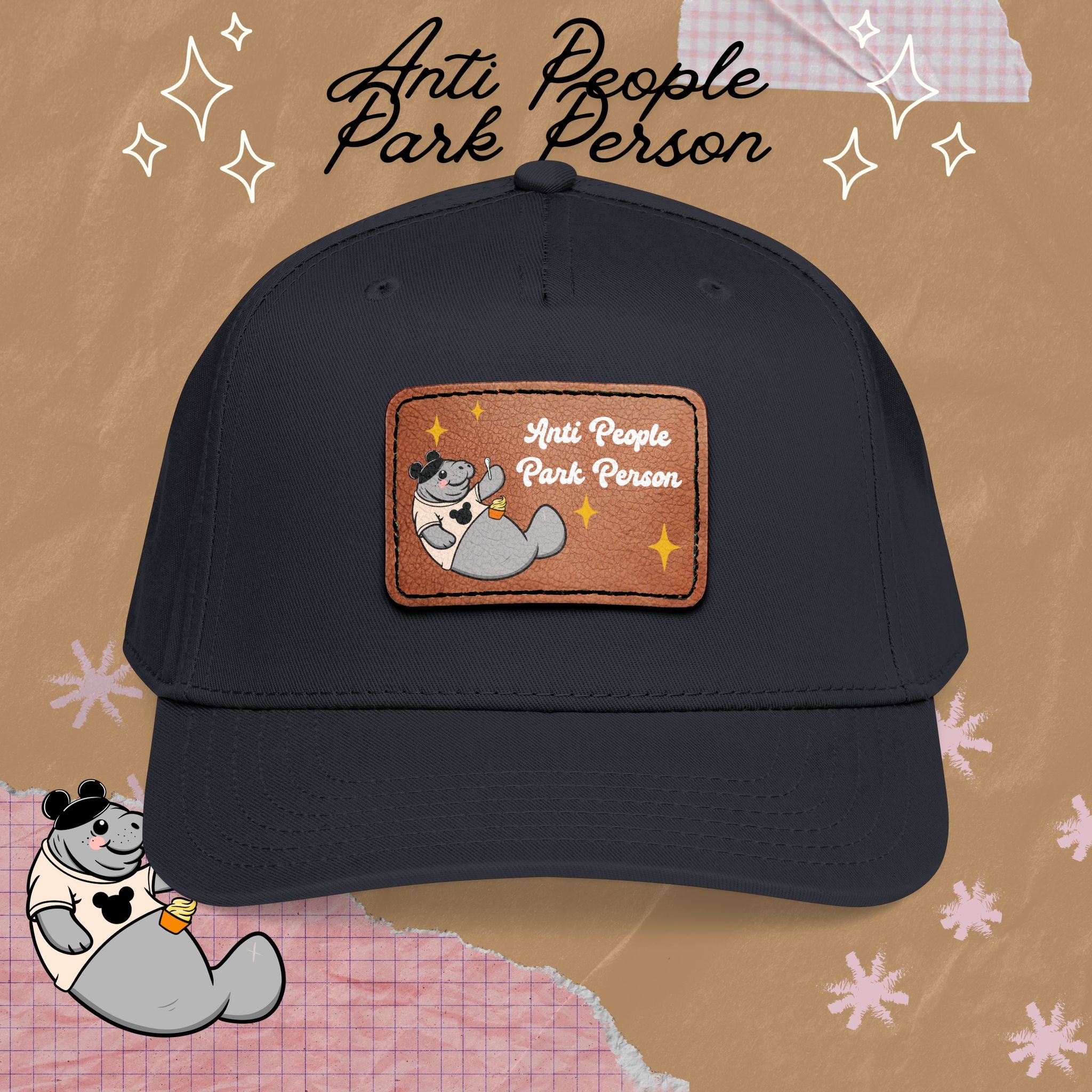 Mid Profile Baseball Cap with Leather Patch (Rectangle)