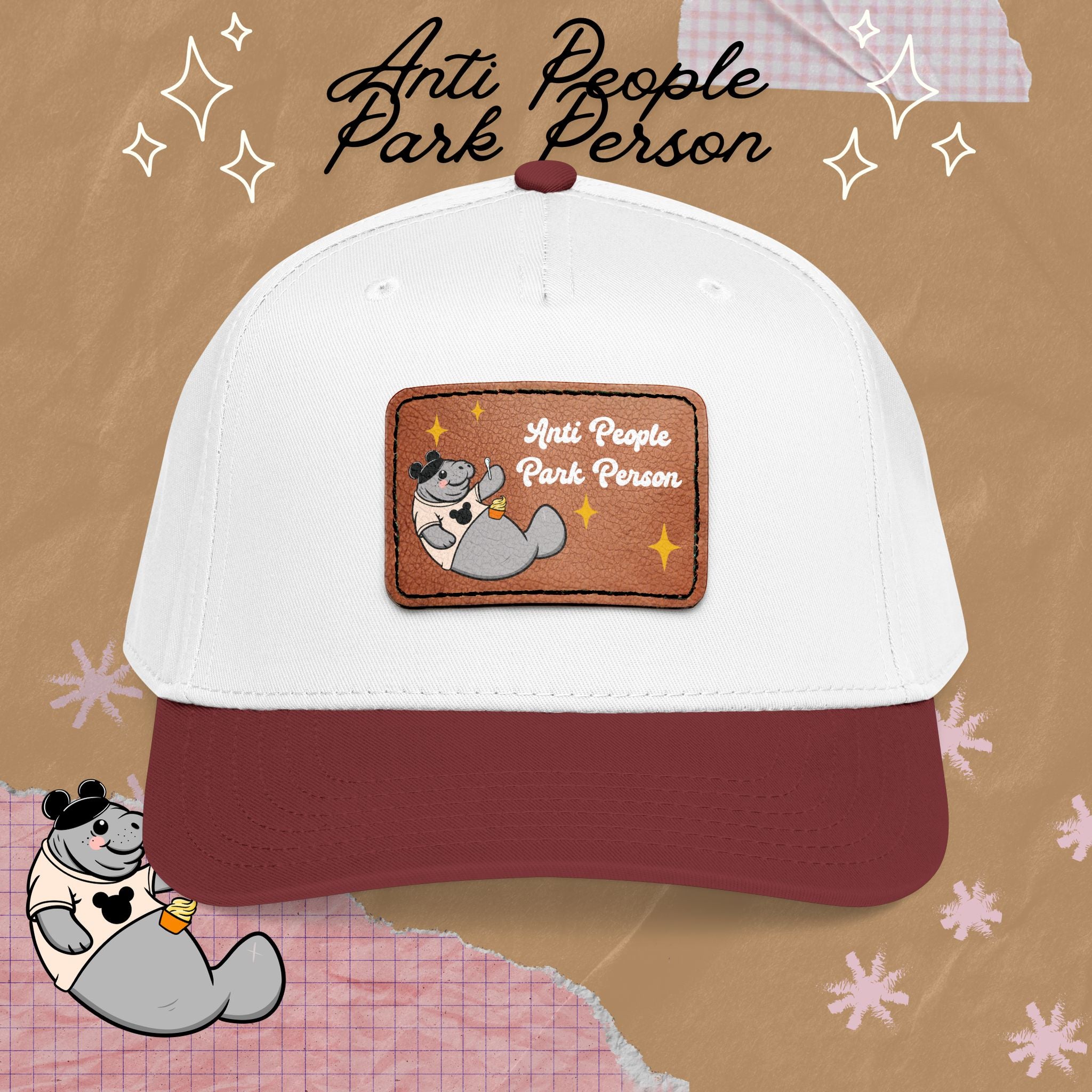 Mid Profile Baseball Cap with Leather Patch (Rectangle)
