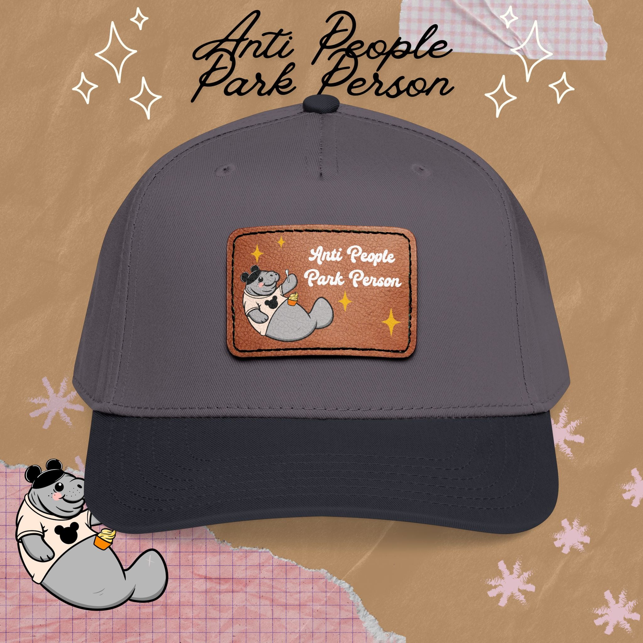 Mid Profile Baseball Cap with Leather Patch (Rectangle)
