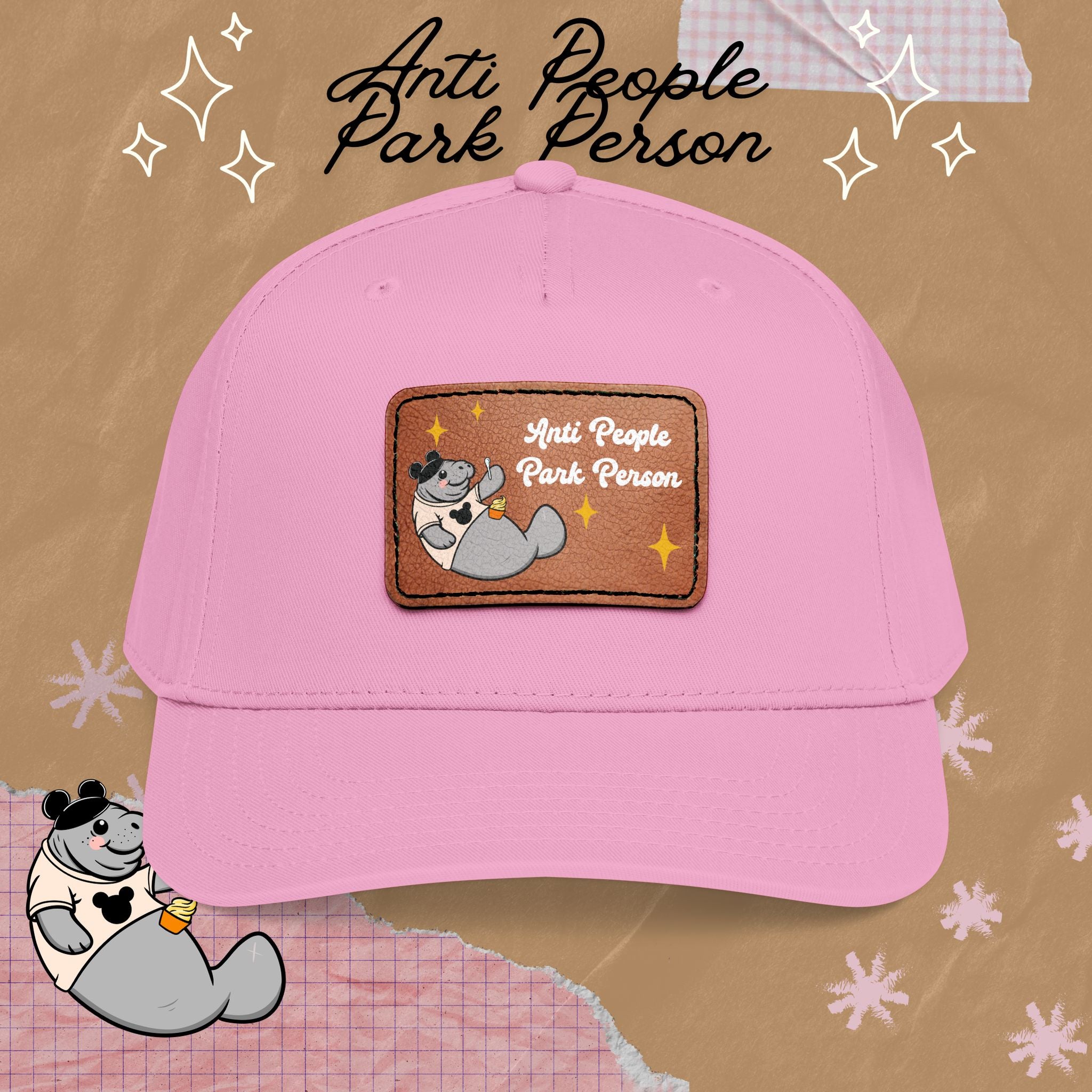 Mid Profile Baseball Cap with Leather Patch (Rectangle)