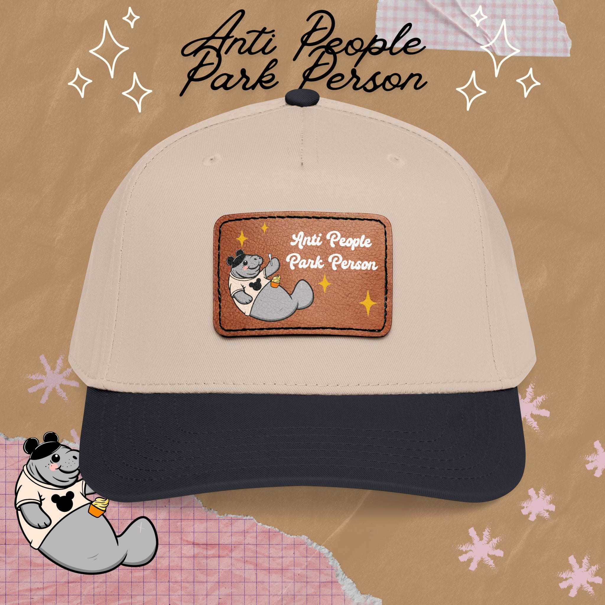 Mid Profile Baseball Cap with Leather Patch (Rectangle)