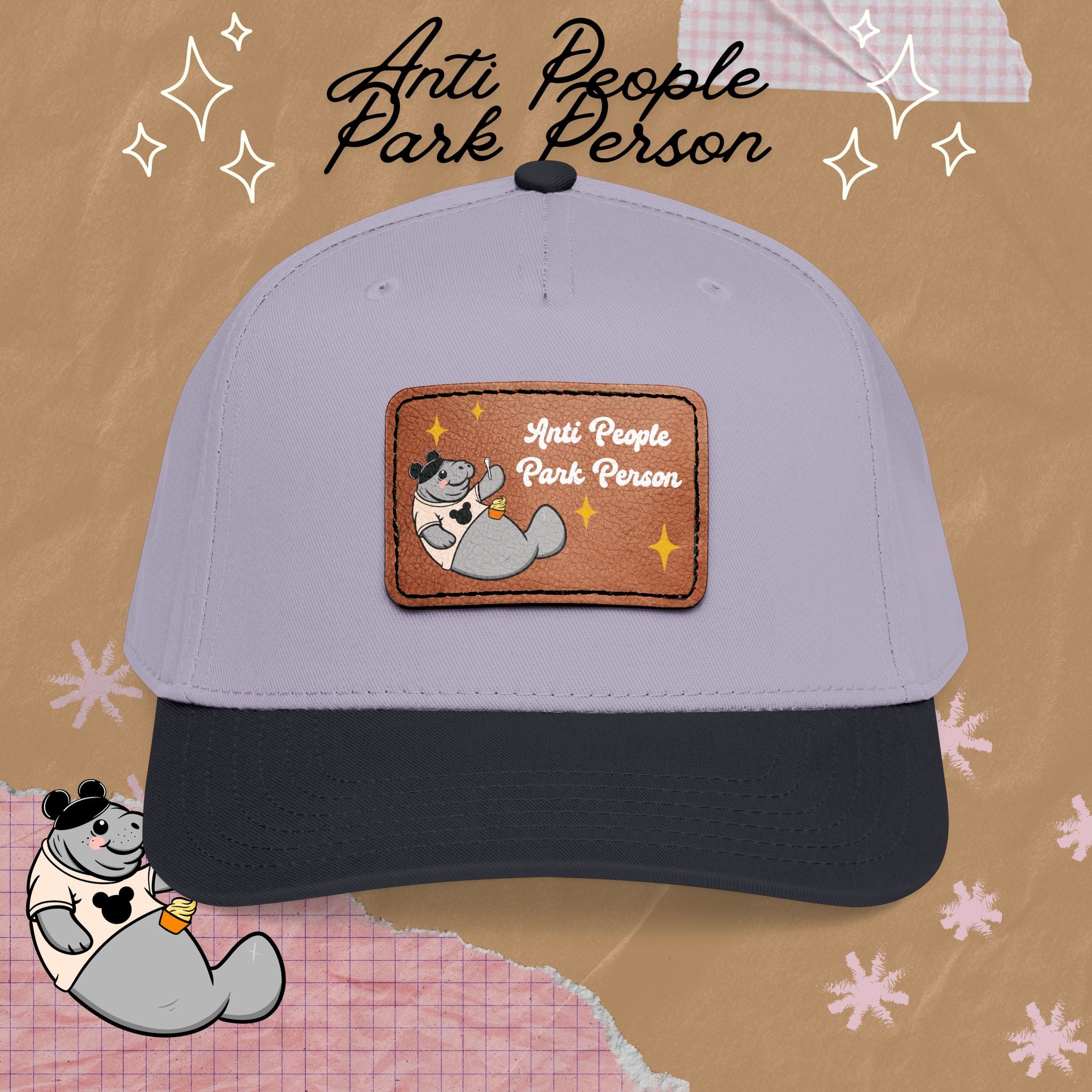 Mid Profile Baseball Cap with Leather Patch (Rectangle)