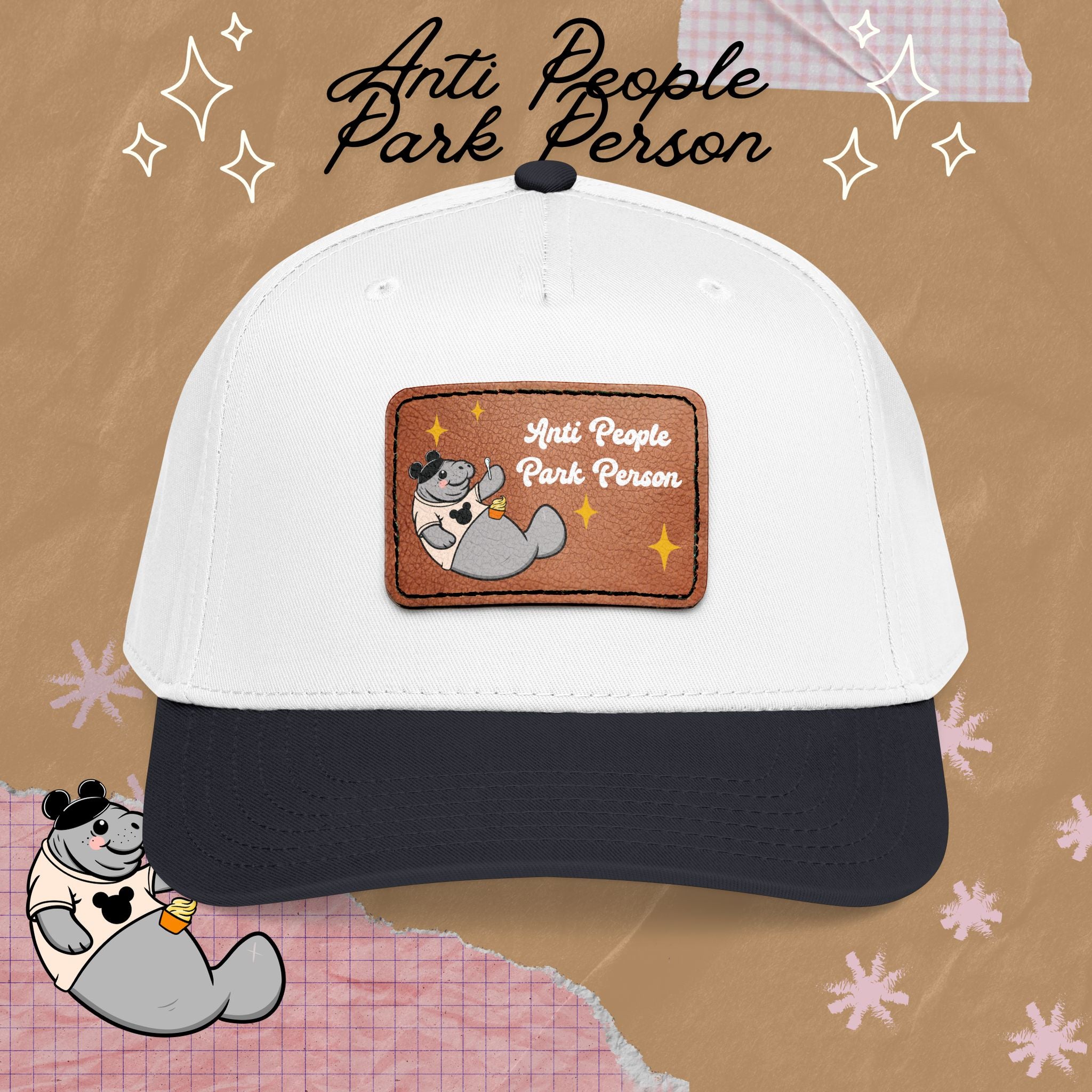 Mid Profile Baseball Cap with Leather Patch (Rectangle)