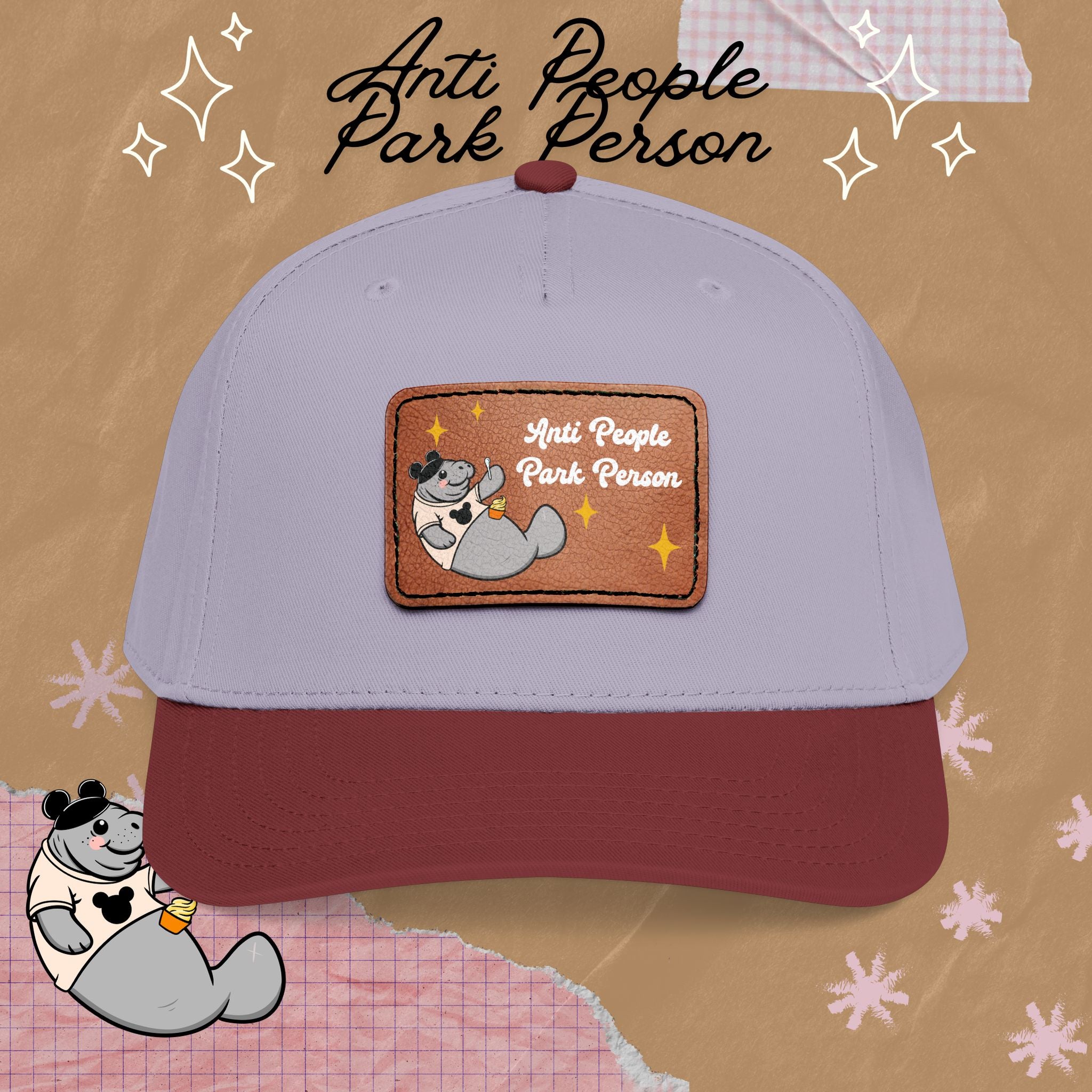 Mid Profile Baseball Cap with Leather Patch (Rectangle)