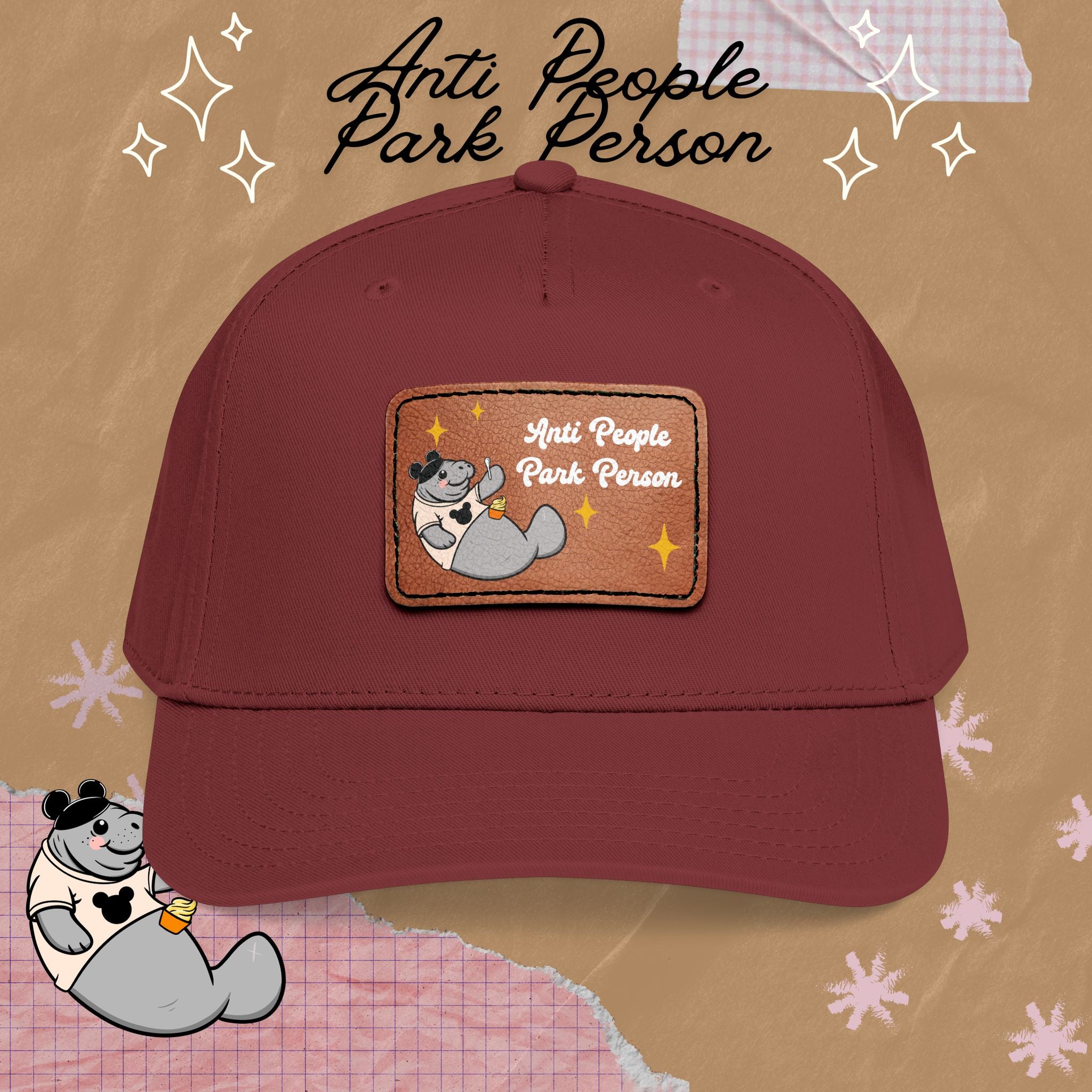 Mid Profile Baseball Cap with Leather Patch (Rectangle)