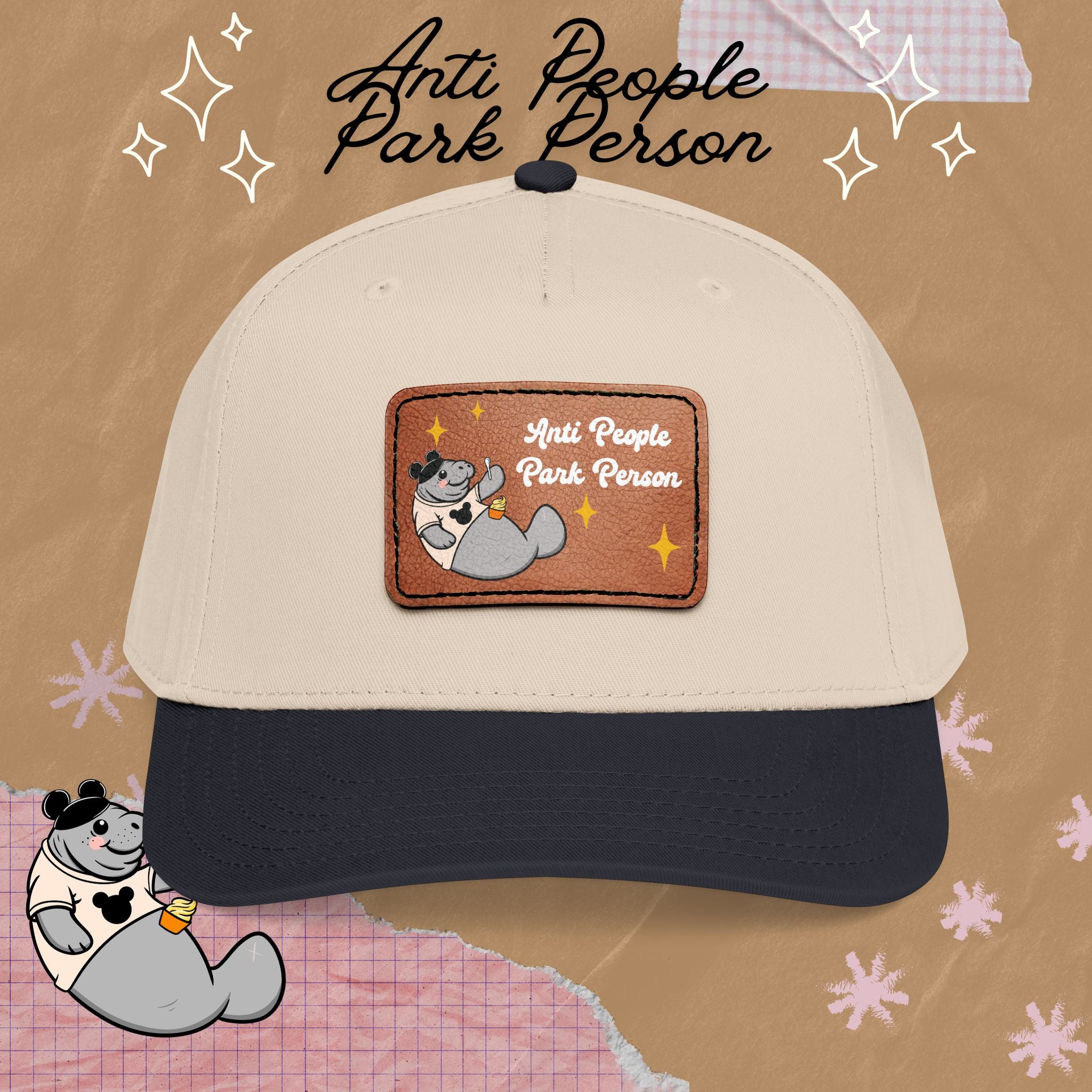 Mid Profile Baseball Cap with Leather Patch (Rectangle)