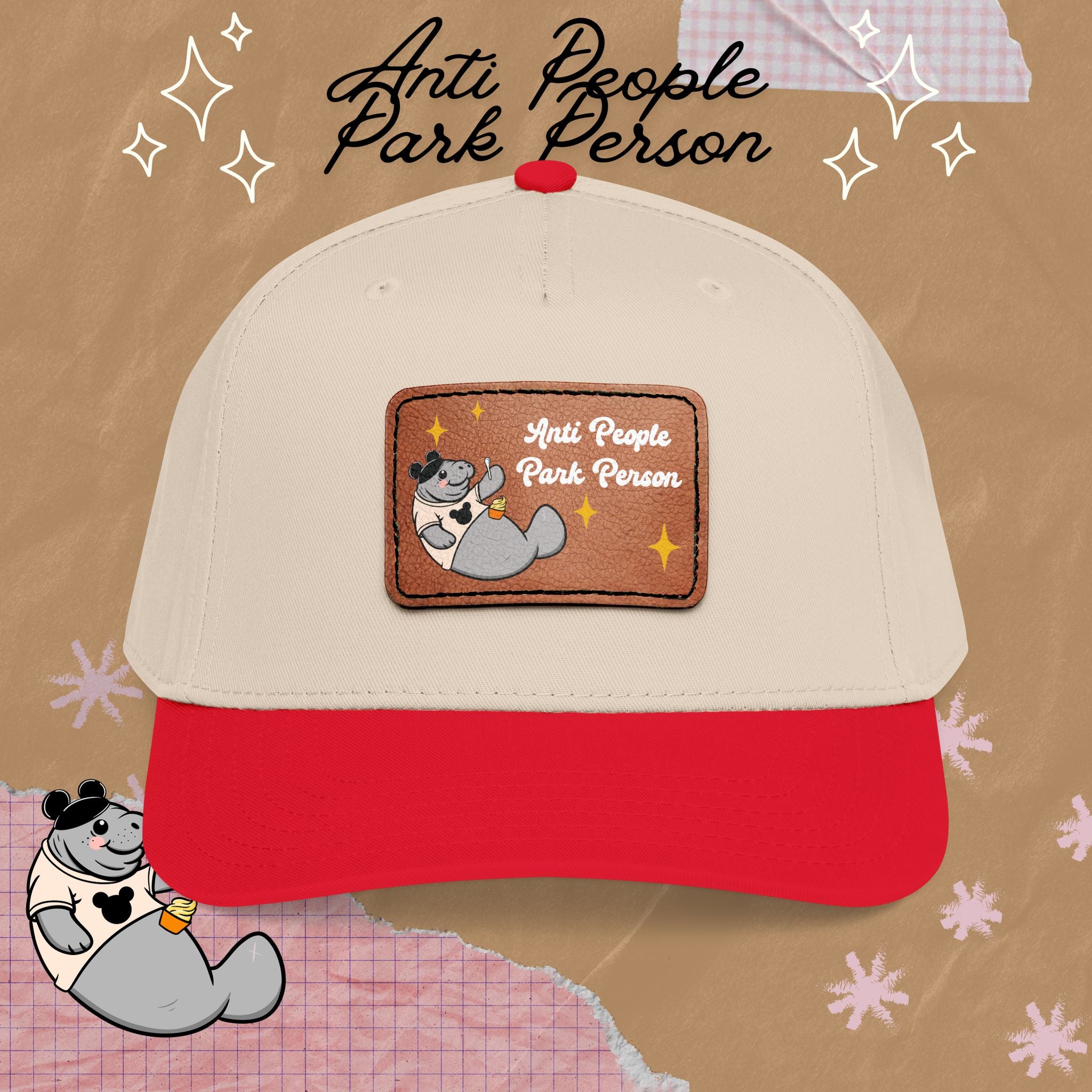 Mid Profile Baseball Cap with Leather Patch (Rectangle)