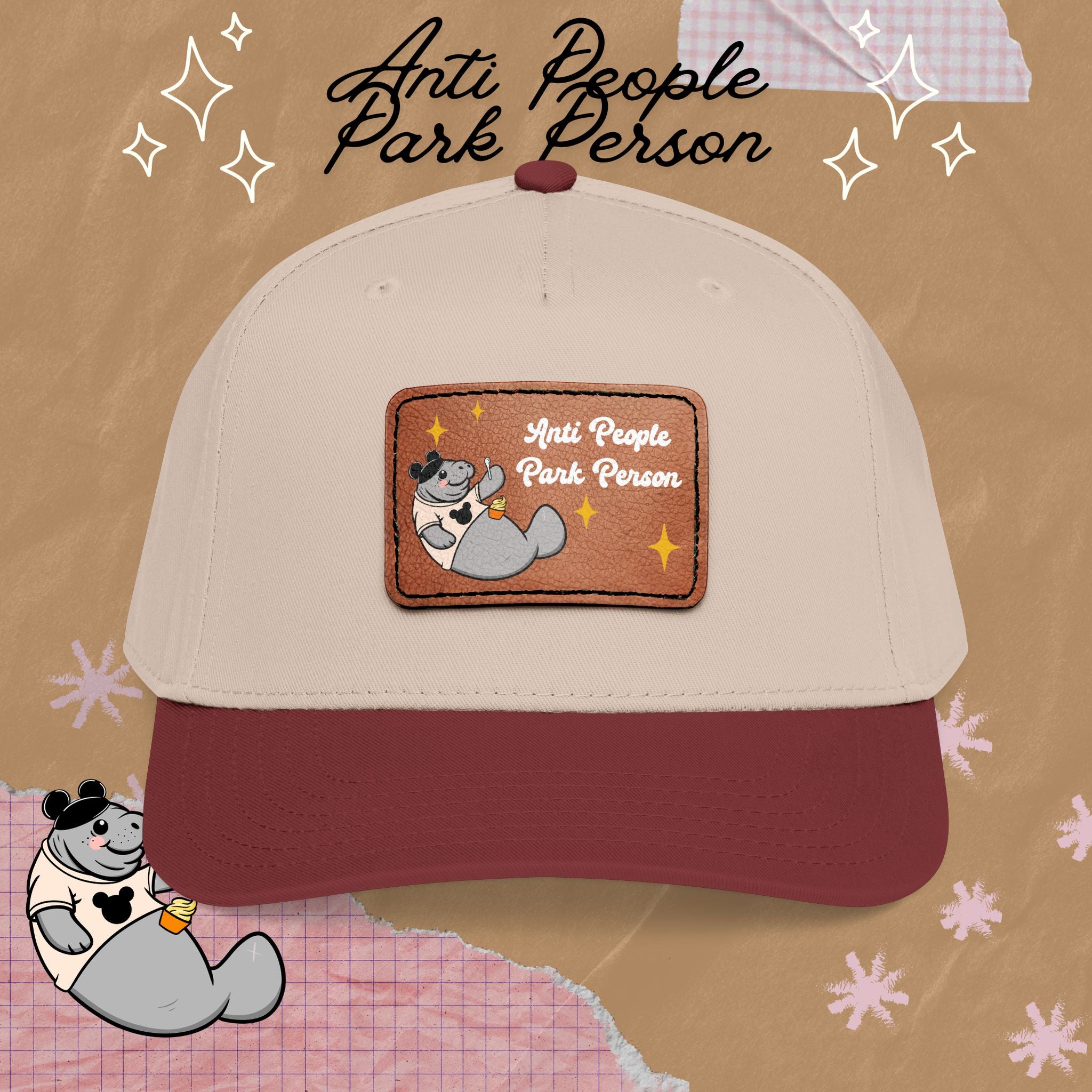 Mid Profile Baseball Cap with Leather Patch (Rectangle)