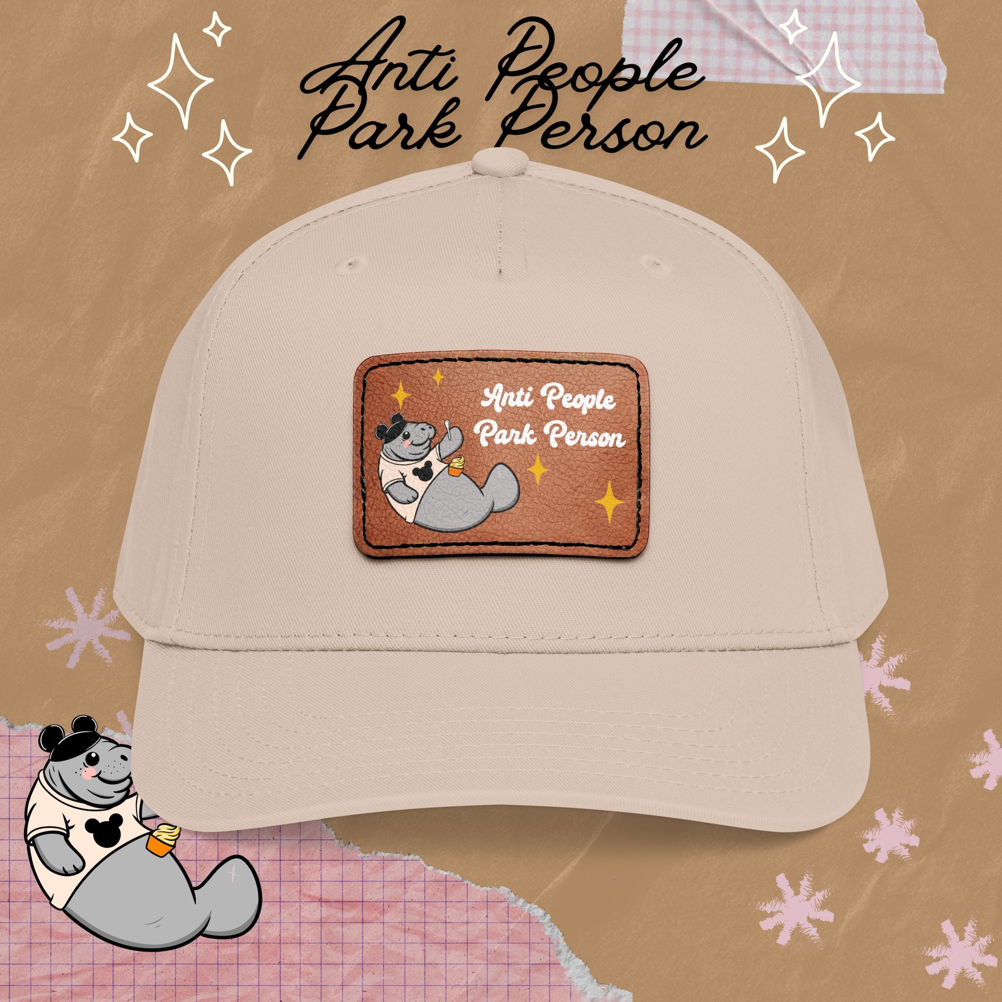 Mid Profile Baseball Cap with Leather Patch (Rectangle)